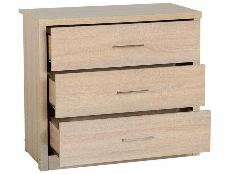 Lisbon 3 Drawer Chest in Light Oak Effect Veneer