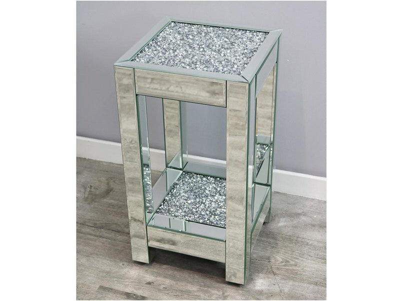 Mocka Silver Glass Diamond Crush Side Tables