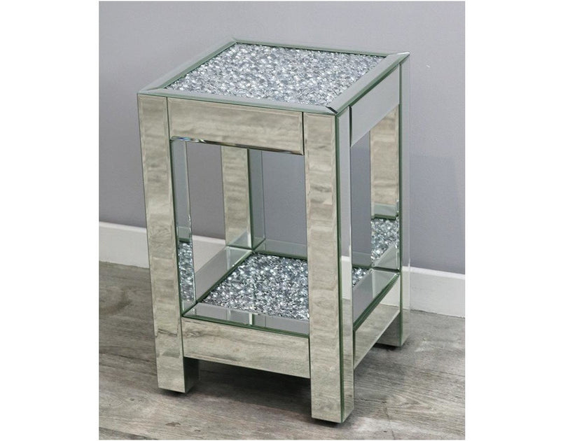 Mocka Silver Glass Diamond Crush Side Tables