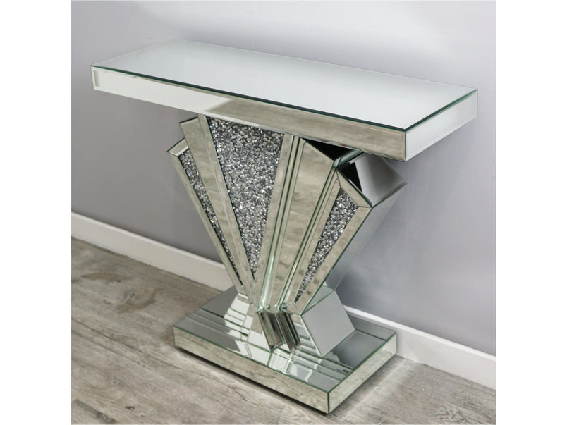 Small Silver Glass Mocka Fan Console