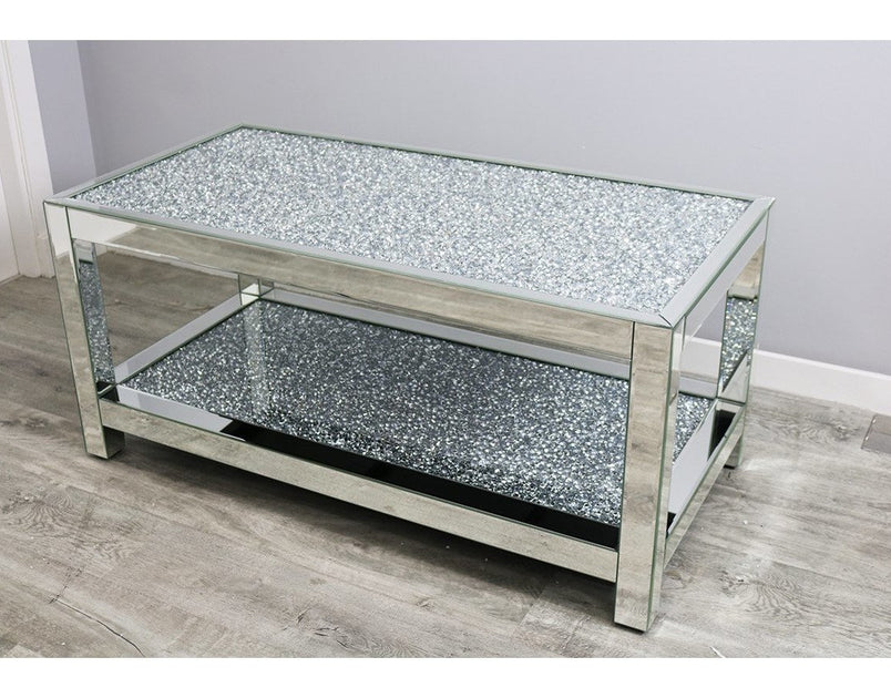 Two Tier Mocka Silver Glass Diamond Crush Table