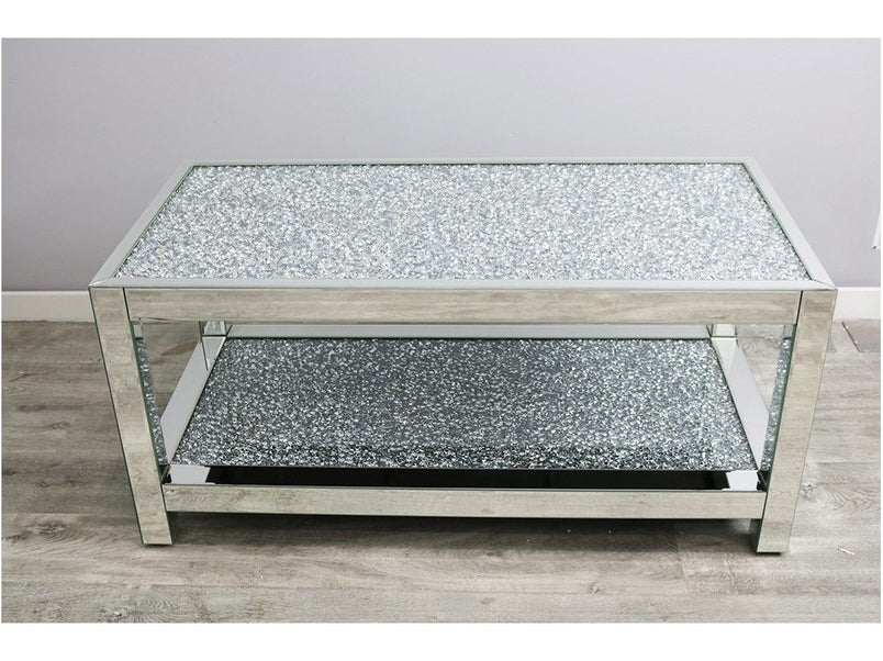 Two Tier Mocka Silver Glass Diamond Crush Table