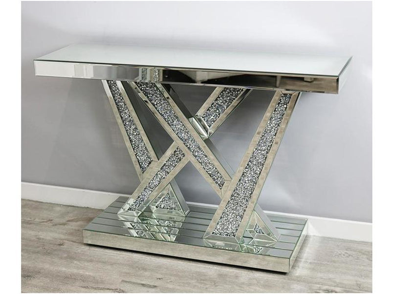 Mocka Silver Glass Stitch Console Table