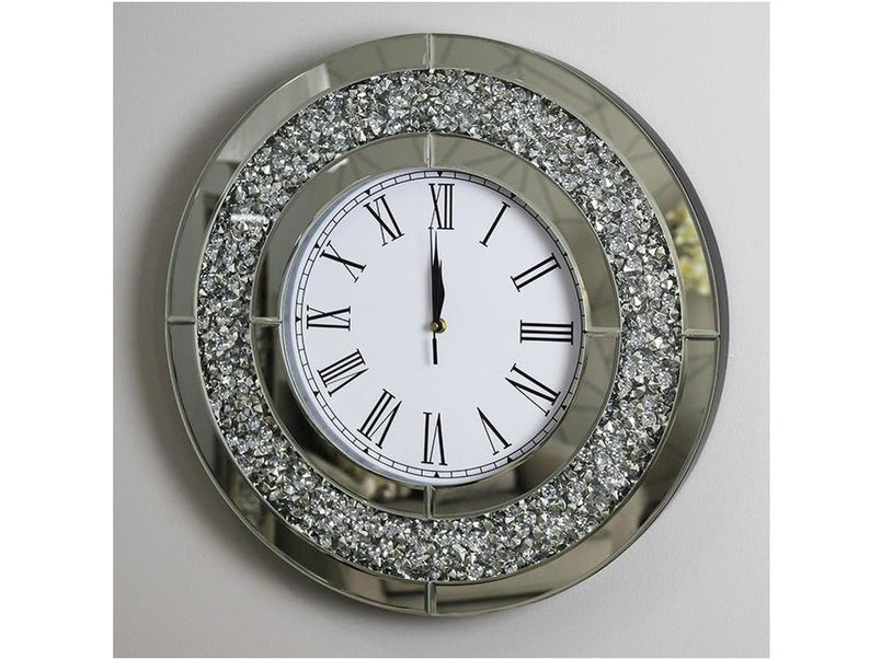 Round Mocka Silver Glass Diamond Crush Clock