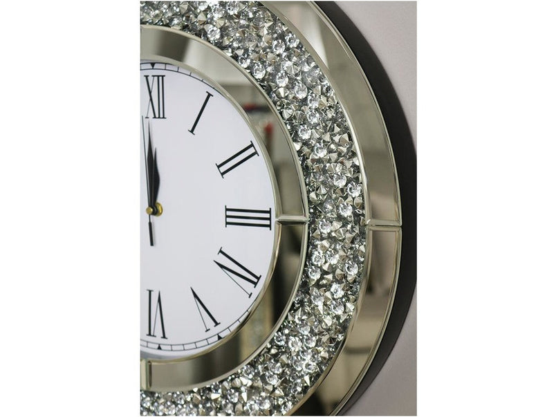 Round Mocka Silver Glass Diamond Crush Clock