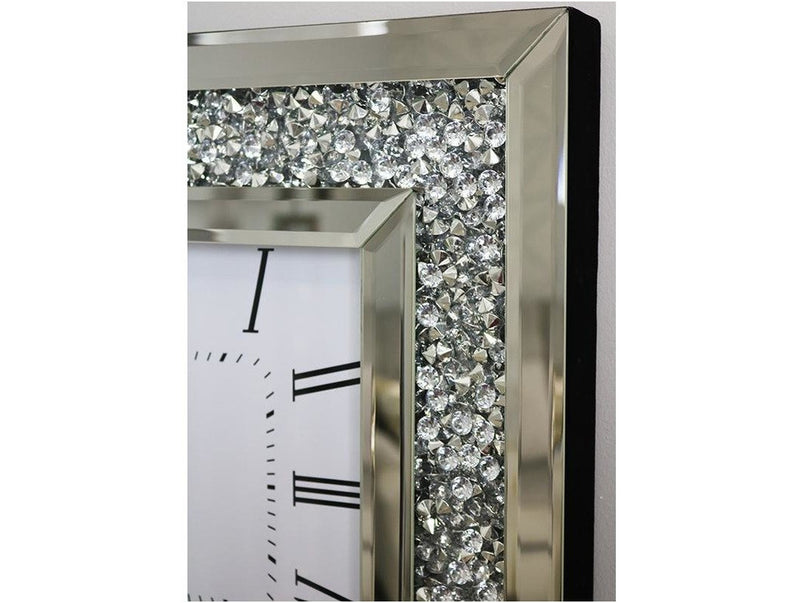 Square Mocka Silver Glass Diamond Crush Clock