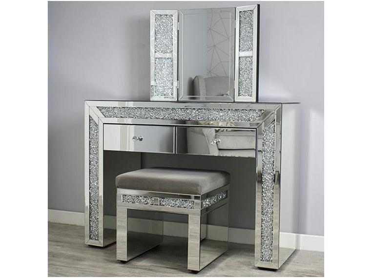 Mocka Silver MDF Glass Dressing Table Set