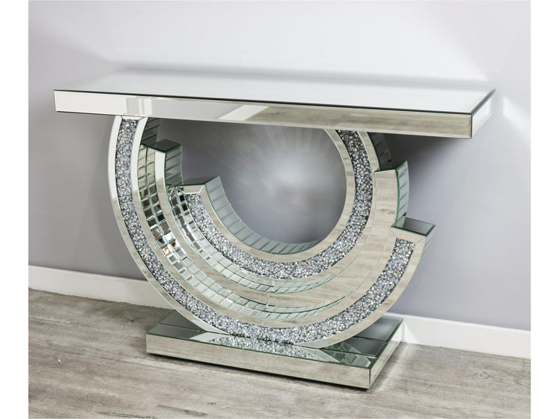 Mocka Silver Glass Crescent Console Table