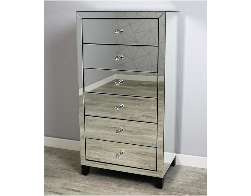 Simply MDF Mirror 6 Drawer Tall Boy