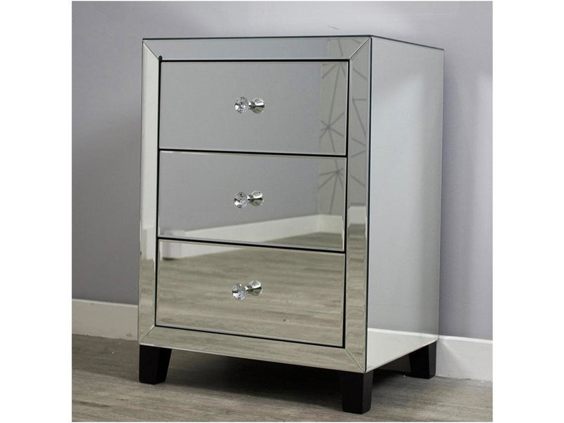 Simply MDF Mirror 3 Drawer Bedside Cabinet