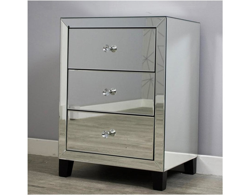 Simply MDF Mirror 3 Drawer Bedside Cabinet