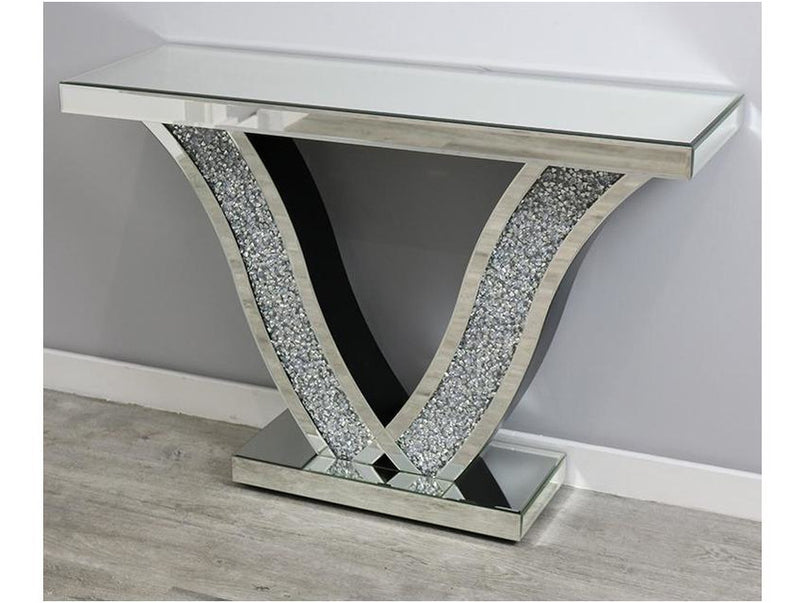 Mocka Silver Glass ~V Diamond Crush Console Table