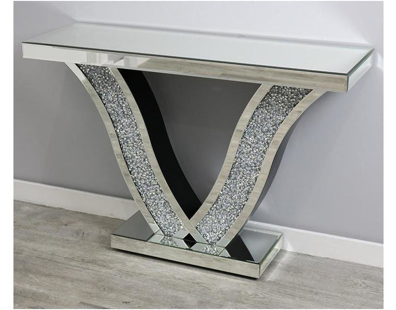 Mocka Silver Glass ~V Diamond Crush Console Table