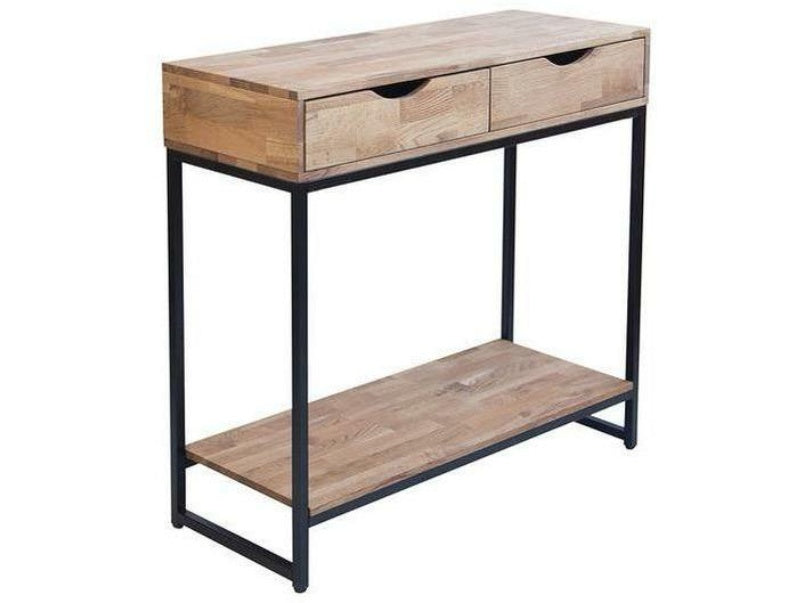 Mirelle Console Table Solid Oak Black Metal Frame