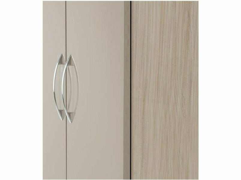 Nevada 2 Door 1 Drawer Wardrobe in Oyster Gloss Light Oak Effect Veneer