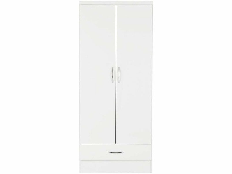 Nevada 2 Door 1 Drawer Wardrobe in White Gloss