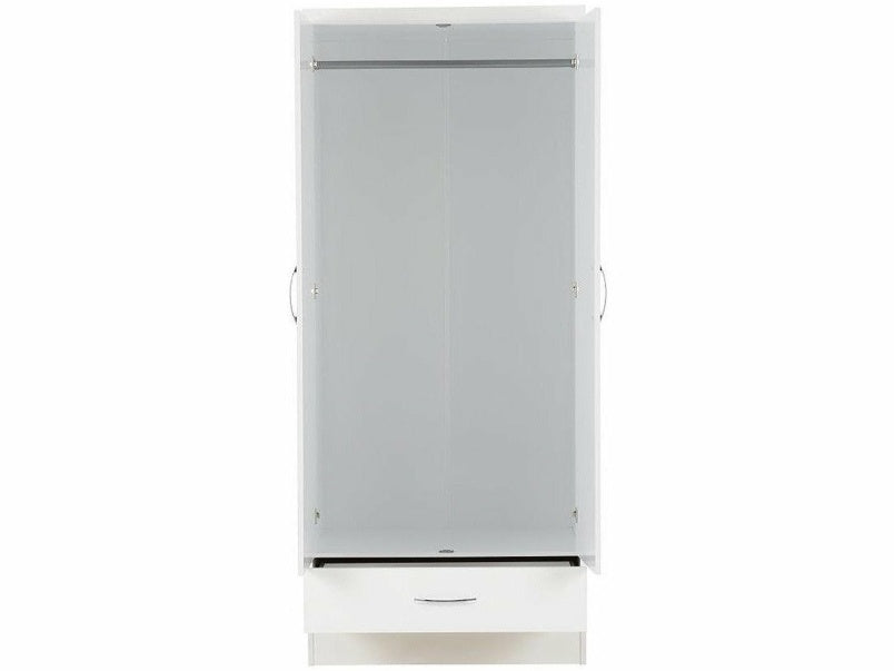 Nevada 2 Door 1 Drawer Wardrobe in White Gloss