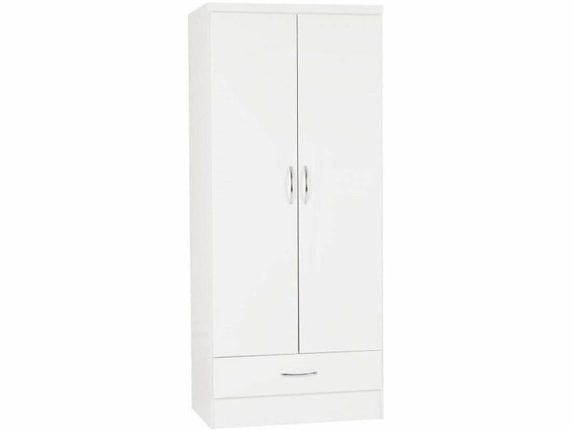 Nevada 2 Door 1 Drawer Wardrobe in White Gloss