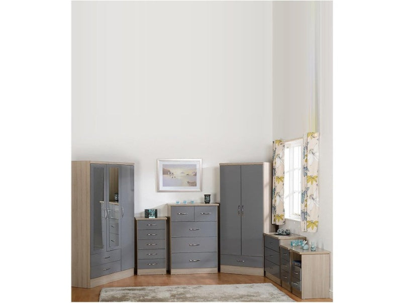 Nevada 2 Drawer Bedside in Grey Gloss Light Oak Effect Veneer