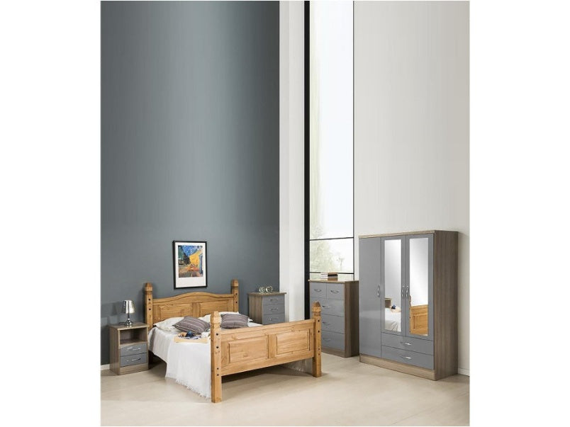 Nevada 2 Drawer Bedside in Grey Gloss Light Oak Effect Veneer