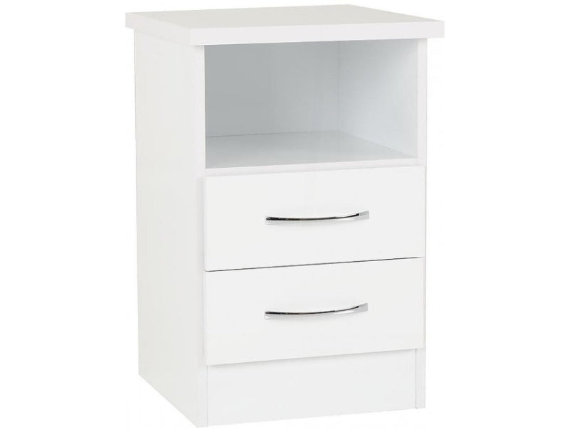 Nevada 2 Drawer Bedside in White Gloss