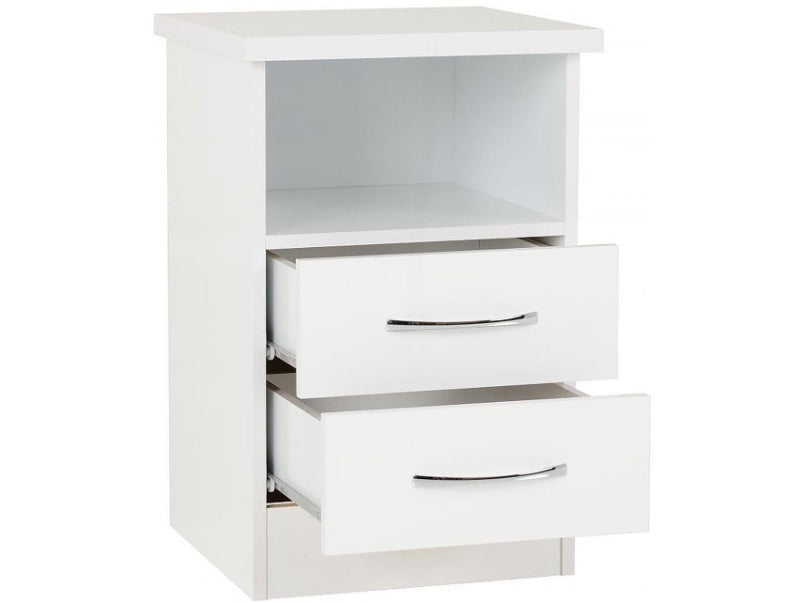 Nevada 2 Drawer Bedside in White Gloss