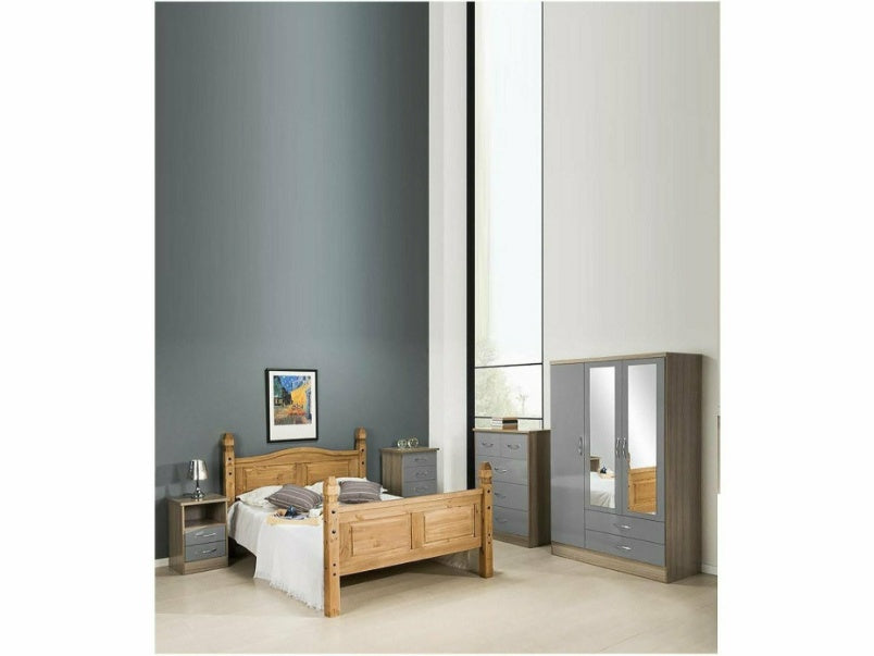 Nevada 3+2 Drawer Chest in Grey Gloss Light Oak Effect Veneer