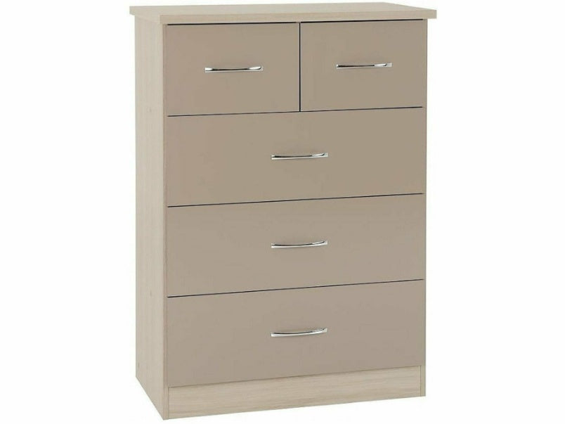 Nevada 3+2 Drawer Chest in Oyster Gloss Light Oak Effect Veneer