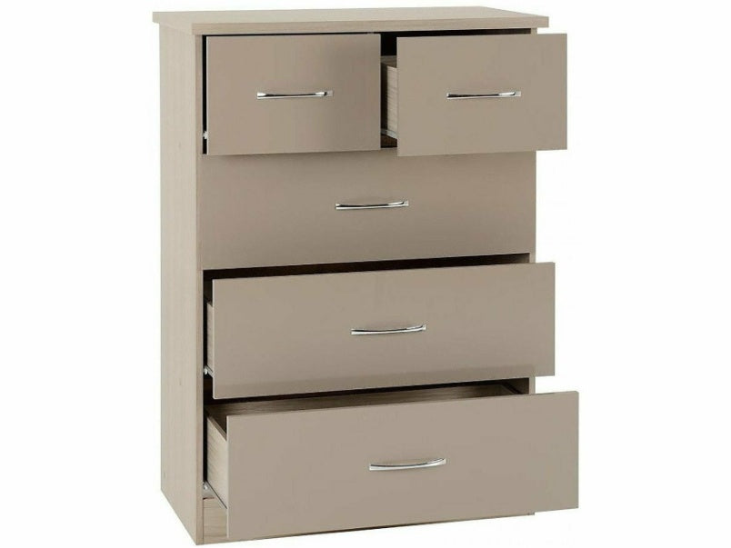 Nevada 3+2 Drawer Chest in Oyster Gloss Light Oak Effect Veneer