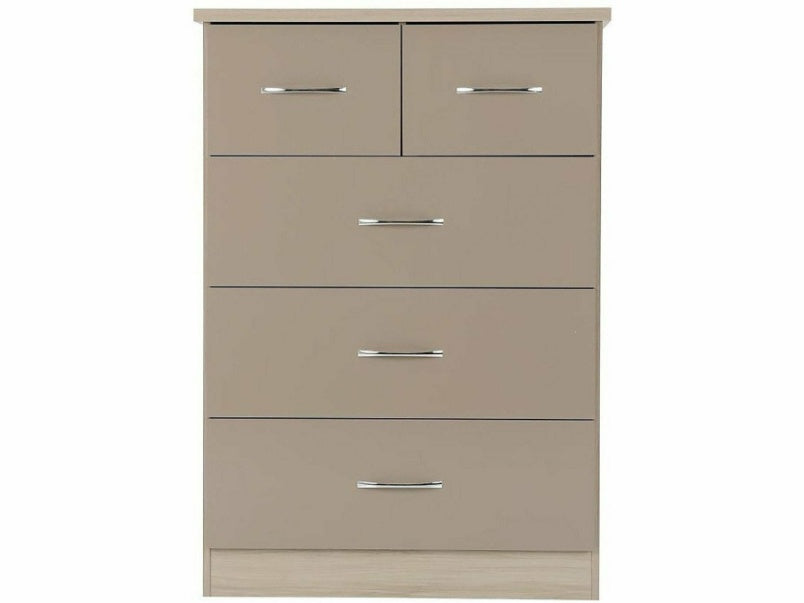 Nevada 3+2 Drawer Chest in Oyster Gloss Light Oak Effect Veneer