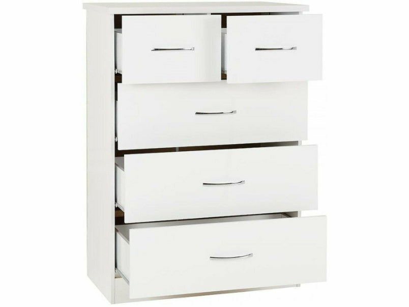 Nevada 3+2 Drawer Chest in White Gloss