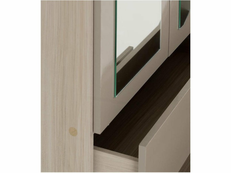 Nevada 3 Door 2 Drawer Mirrored Wardrobe in Oyster Gloss Light Oak Effect Veneer