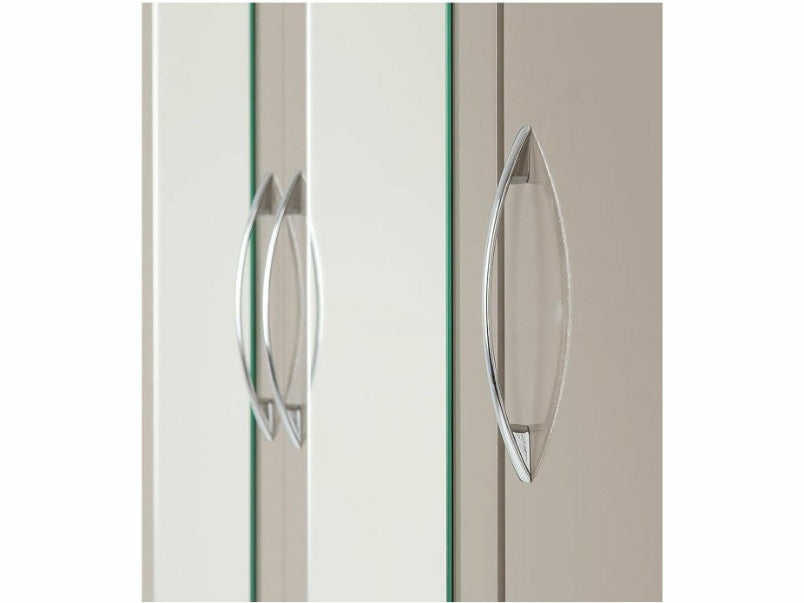 Nevada 3 Door 2 Drawer Mirrored Wardrobe in Oyster Gloss Light Oak Effect Veneer