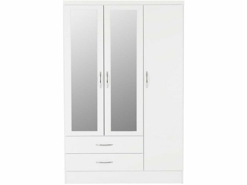 Nevada 3 Door 2 Drawer Mirrored Wardrobe in White Gloss