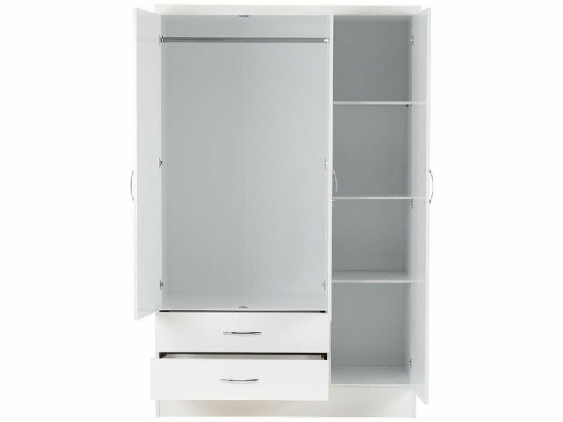 Nevada 3 Door 2 Drawer Mirrored Wardrobe in White Gloss