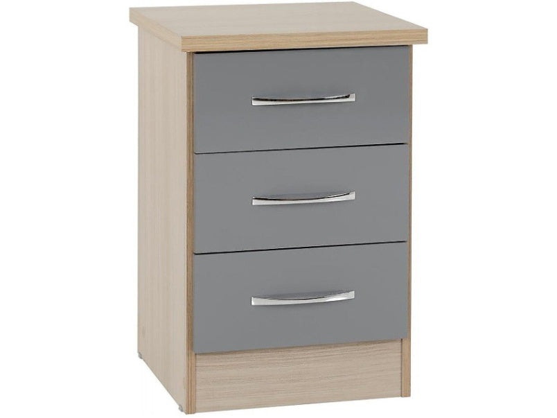 Nevada 3 Drawer Bedside in Grey Gloss Light Oak Effect Veneer