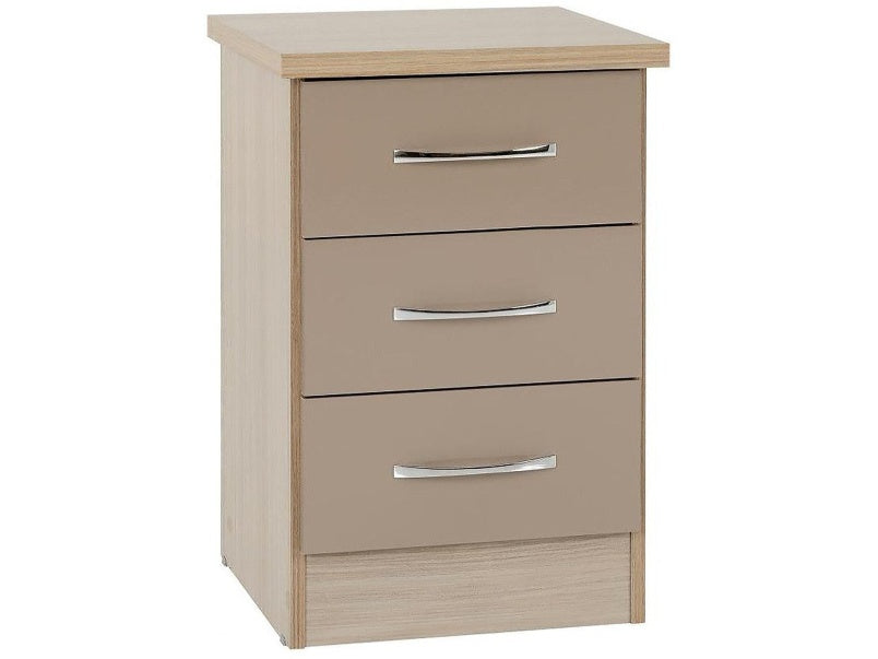 Nevada 3 Drawer Bedside in Oyster Gloss Light Oak Effect Veneer