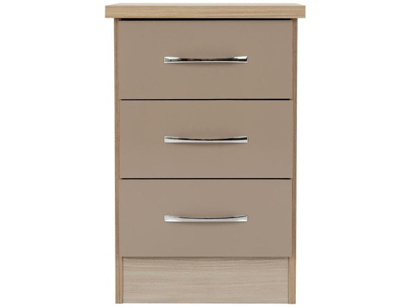 Nevada 3 Drawer Bedside in Oyster Gloss Light Oak Effect Veneer