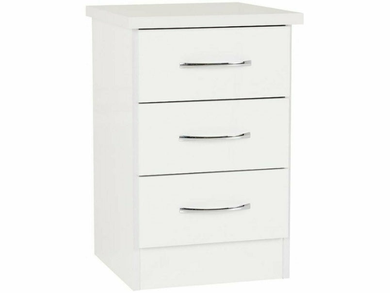 Nevada 3 Drawer Bedside in White Gloss