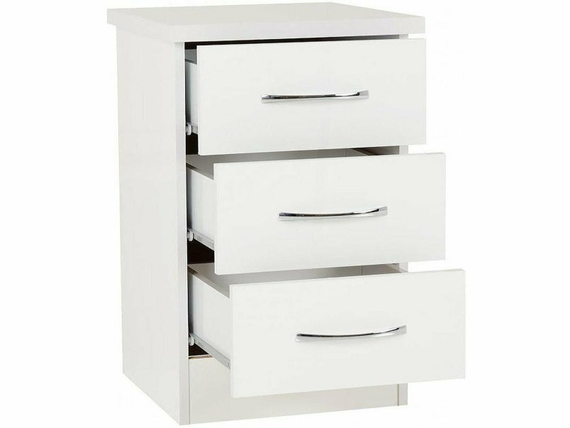 Nevada 3 Drawer Bedside in White Gloss