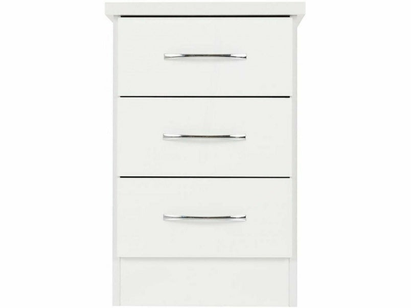 Nevada 3 Drawer Bedside in White Gloss