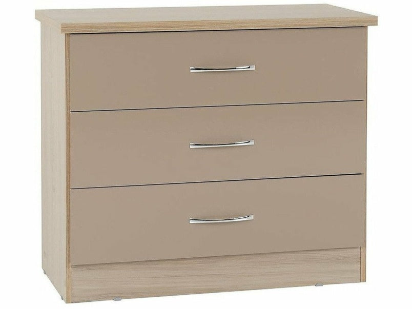 Nevada 3 Drawer Chest in Oyster Gloss Light Oak Effect Veneer