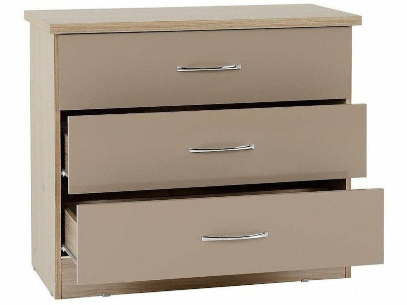 Nevada 3 Drawer Chest in Oyster Gloss Light Oak Effect Veneer