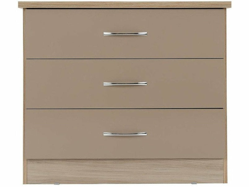 Nevada 3 Drawer Chest in Oyster Gloss Light Oak Effect Veneer