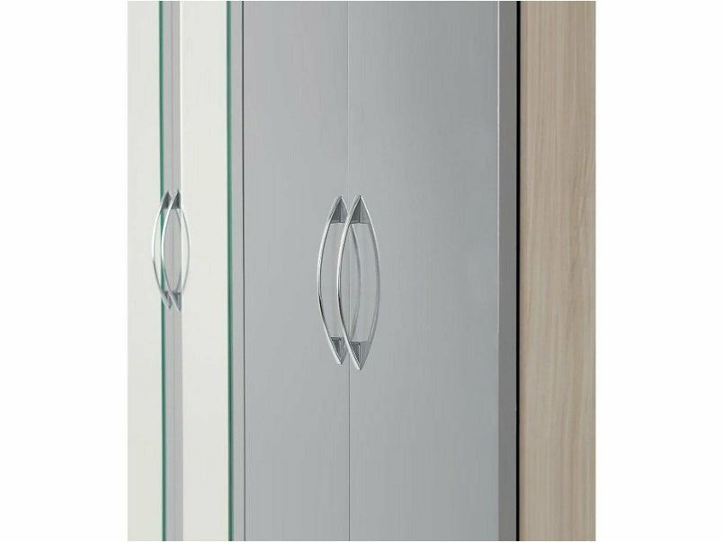 Nevada 4 Door 2 Drawer Mirrored Wardrobe in Grey Gloss Light Oak Effect Veneer