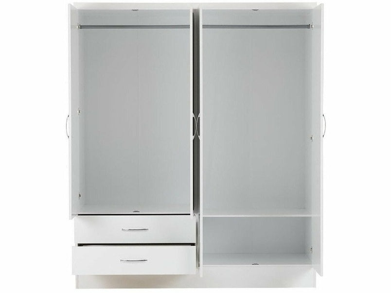 Nevada 4 Door 2 Drawer Mirrored Wardrobe in White Gloss