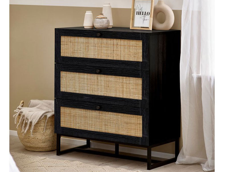 Padstow 3 Drawer Chest Black