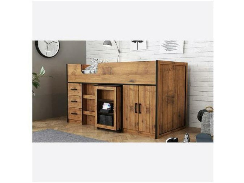 Rocco Midsleeper with Pullout Storage Vintage Oak with Black Frame