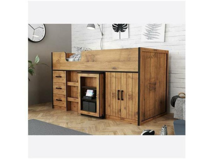 Rocco Midsleeper with Pullout Storage Vintage Oak with Black Frame