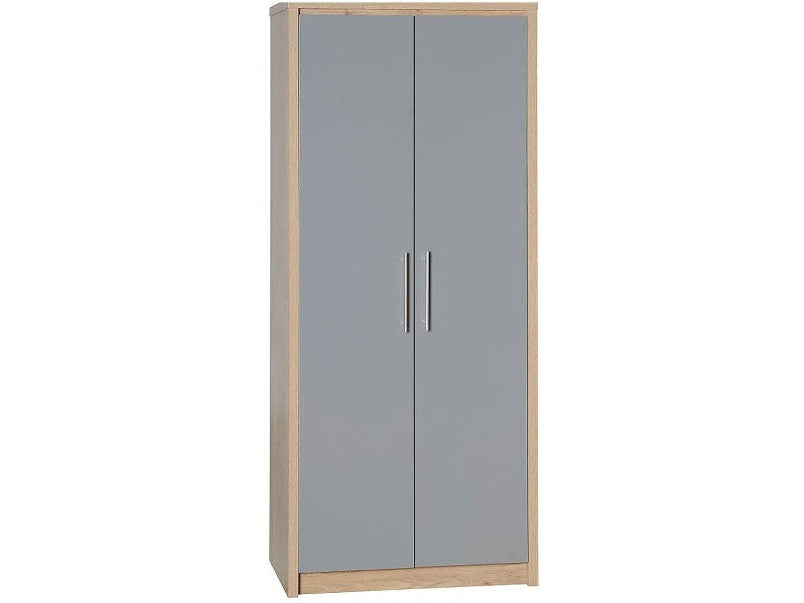 Seville 2 Door Wardrobe in Light Oak Effect Veneer Grey High Gloss